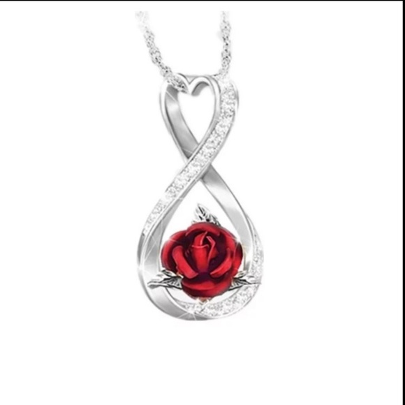 ❤️ New gold/ silver floral red rose infinity pendant choker necklace w rhin… - Picture 2 of 4